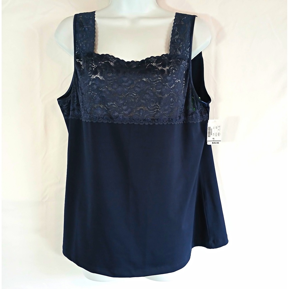 Christopher & Banks XL Navy Camisole Tank Top Lace Trim Knit Solid sz XL. cssual